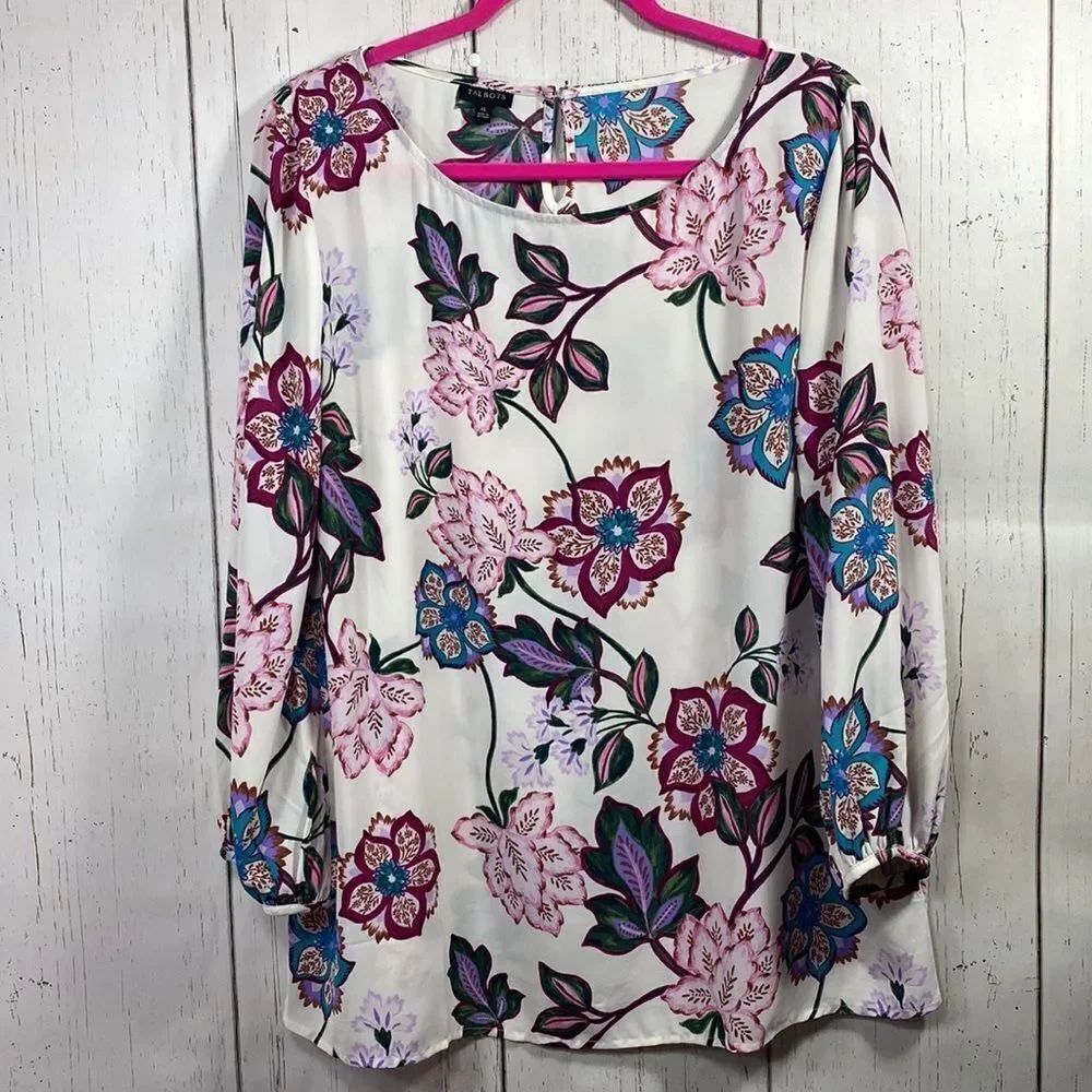 Talbots Floral Print Blouse XL Cottagecore Boho Feminine Romantic Spring Top